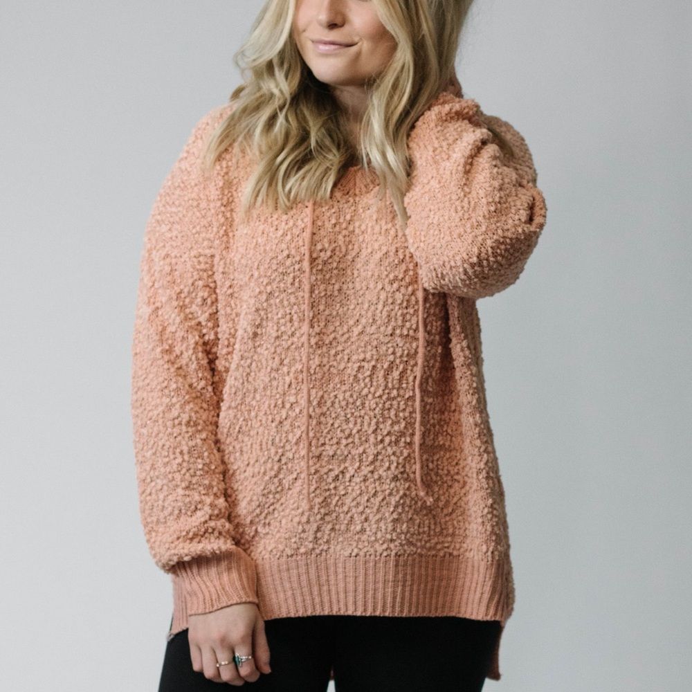 Popcorn knit pullover hoodie